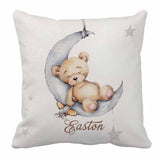 Sleepy Bear on Moon Baby Name Cot Bedding Set | Baby Shower Gift Bedding Set