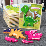 Montessori Baby Wooden Cartoon Dinosaur 3D Puzzle Jigsaw