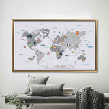 World Map Poster Kids Room Canvas Wall Art
