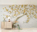 3D Tree Yellow Large Flowers Wallpaper Murals