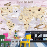GeoExplorers: Interactive Purple Theme World Map Wallpaper for Kids