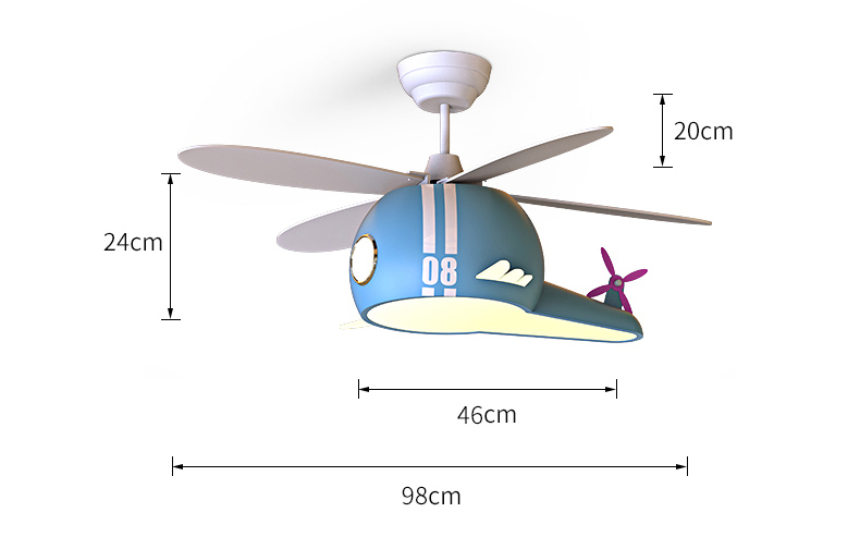 Kinderzimmer-Helikopter-Deckenventilator mit Licht – Art-Deco-Stil