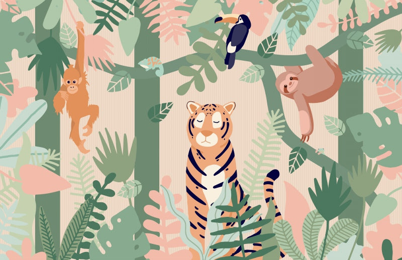 Playful Jungle Friends Wallpaper