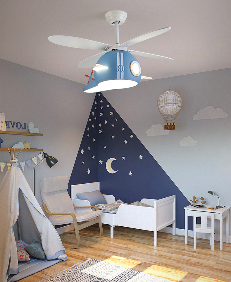 Kids Room Helicopter Ceiling Fan with Light - Art Deco Style