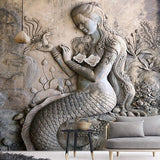 Künstlerische Wandtapete „Mermaid Haven“ für das Wohnzimmer