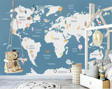 Papier peint carte du monde pour enfants - Décoration murale éducative