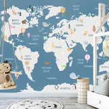Kids World Map Wallpaper Mural - Educational Wall Decor