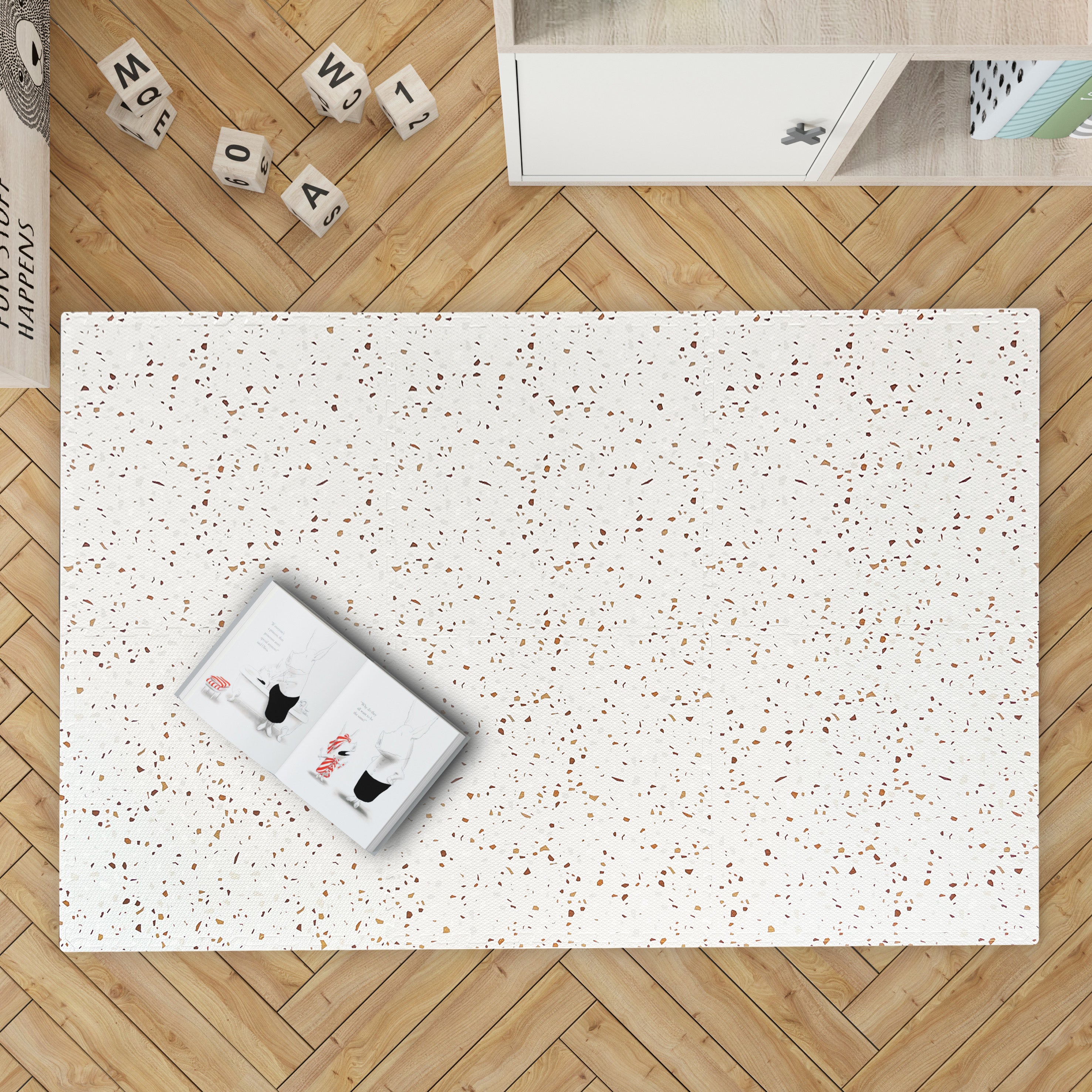 Puzzle-Spielmattenfliesen – braunes Terrazo-Stein-Mosaik-Design