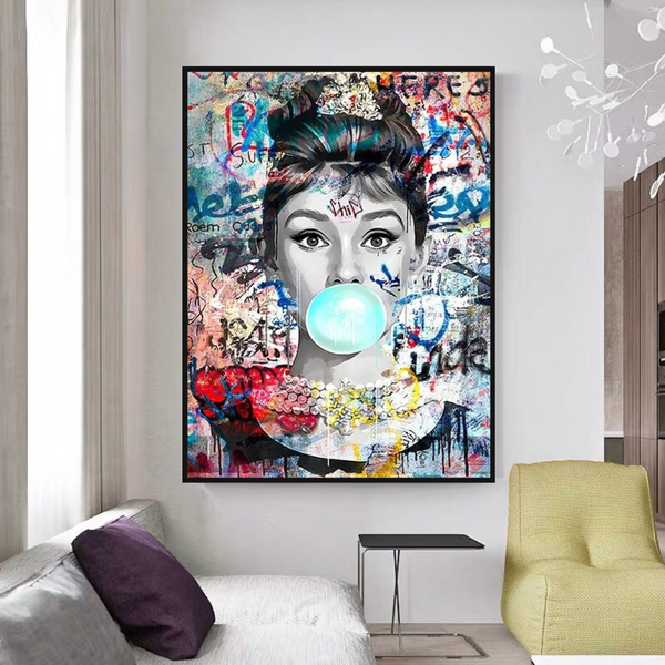 Audrey Hepburn Chewing Gum Art - Unique Expression-Wall Posters