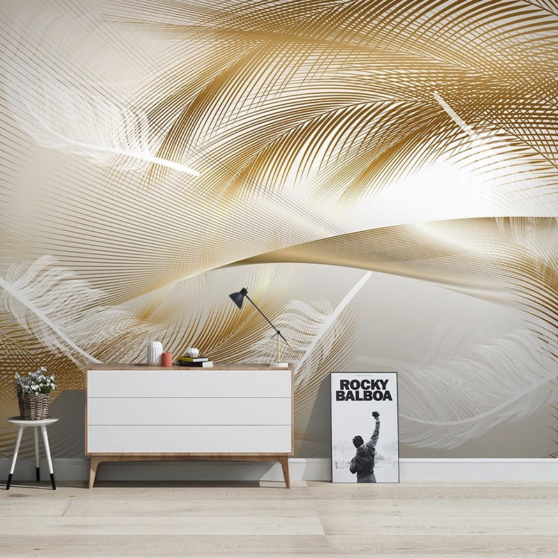 3D Golden Feather Wallpaper for Home Wall Decor-Flower & Leaf Wallpaper
