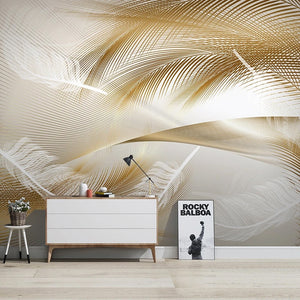 3D Golden Feather Wallpaper for Home Wall Decor-Flower & Leaf Wallpaper