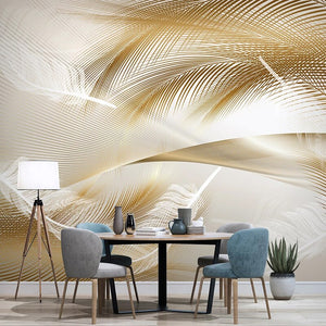 3D Golden Feather Wallpaper for Home Wall Decor-Flower & Leaf Wallpaper