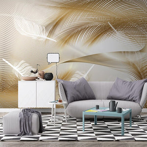 3D Golden Feather Wallpaper for Home Wall Decor-Flower & Leaf Wallpaper