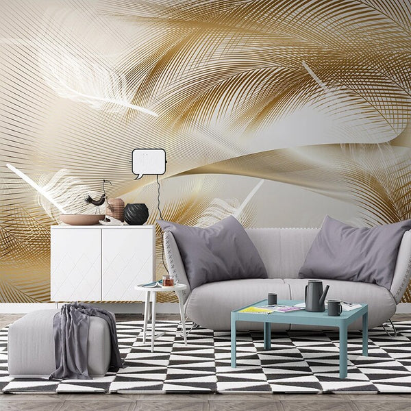 3D Golden Feather Wallpaper for Home Wall Decor-Flower & Leaf Wallpaper