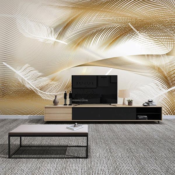 3D Golden Feather Wallpaper for Home Wall Decor-Flower & Leaf Wallpaper