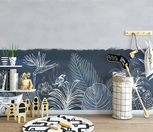 3D Grey Floral Design - Tropical Wallpaper Mural-Flower & Leaf Wallpaper