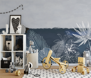 3D Grey Floral Design - Tropical Wallpaper Mural-Flower & Leaf Wallpaper