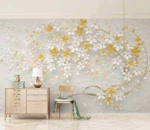 3D Tree White & Yellow Flowers Wallpaper Murals-Trees Wallpaper