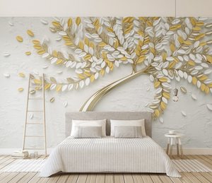 3D Tree Yellow Large Flowers Wallpaper Murals-Trees Wallpaper