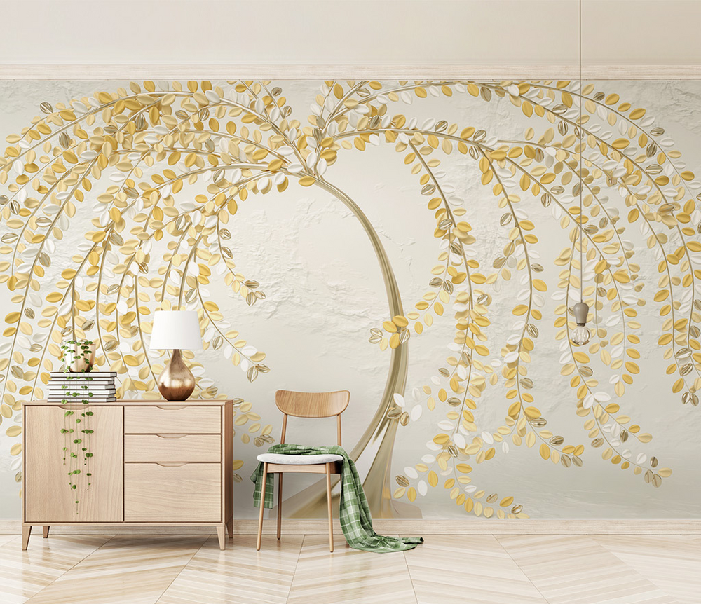 3D Tree with Yellow Wallpaper Murals: Vibrant Wall Décor-Trees Wallpaper