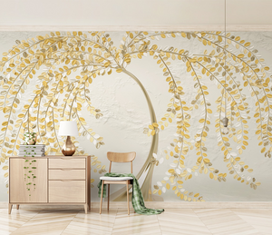 3D Tree with Yellow Wallpaper Murals: Vibrant Wall Décor-Trees Wallpaper