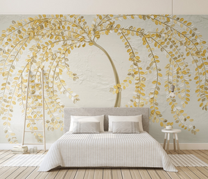 3D Tree with Yellow Wallpaper Murals: Vibrant Wall Décor-Trees Wallpaper