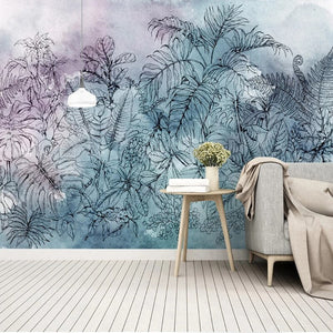 3D Tropical Watercolor Leaf Wallpaper Mural-Trees Wallpaper