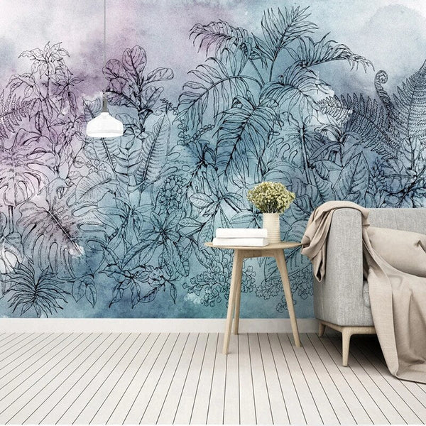 3D Tropical Watercolor Leaf Wallpaper Mural-Trees Wallpaper