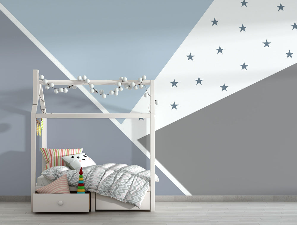 Abstract Blue Stars - Kids Nursery Wallpaper Mural-Kids Room Wallpaper