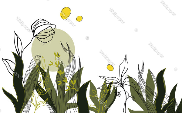 Abstract Green Leaf Wallpaper Mural - Transform Your Space-Flower & Leaf Wallpaper