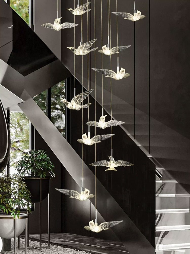 Acrylic Glass Birds Chandelier - Exquisite Lighting Solution-Staircase Chandelier