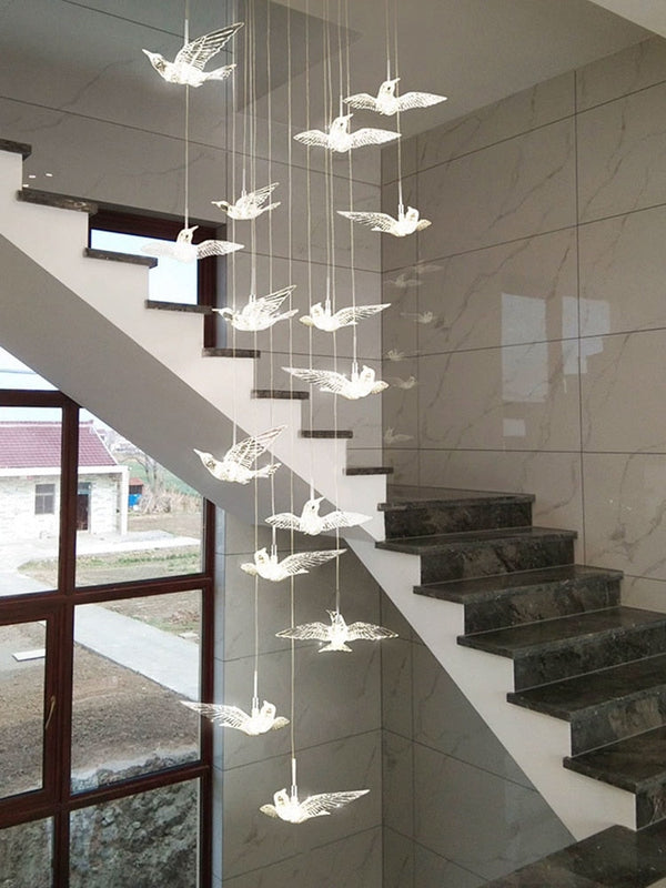 Acrylic Glass Birds Chandelier - Exquisite Lighting Solution-Staircase Chandelier