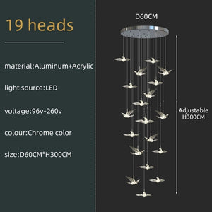 Acrylic Glass Birds Chandelier - Exquisite Lighting Solution-Staircase Chandelier