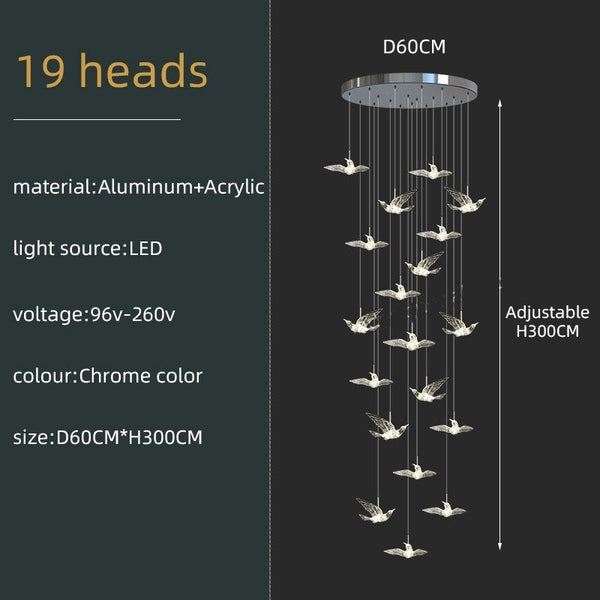 Acrylic Glass Birds Chandelier - Exquisite Lighting Solution-Staircase Chandelier