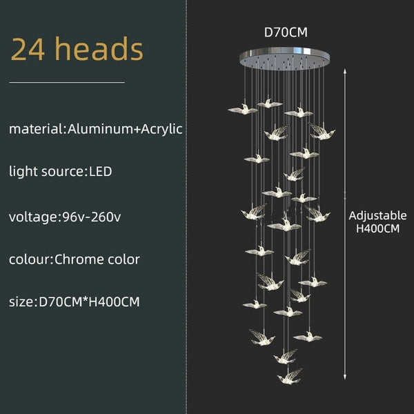 Acrylic Glass Birds Chandelier - Exquisite Lighting Solution-Staircase Chandelier