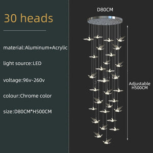 Acrylic Glass Birds Chandelier - Exquisite Lighting Solution-Staircase Chandelier