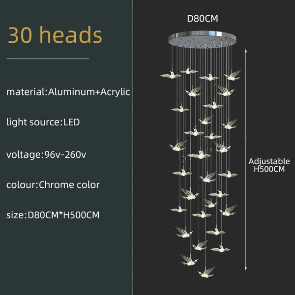 Acrylic Glass Birds Chandelier - Exquisite Lighting Solution-Staircase Chandelier
