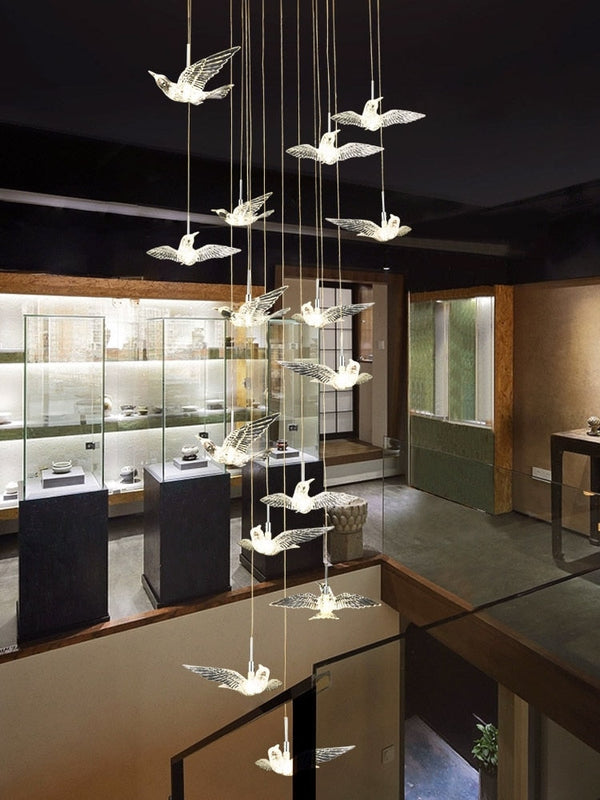 Acrylic Glass Birds Chandelier - Exquisite Lighting Solution-Staircase Chandelier