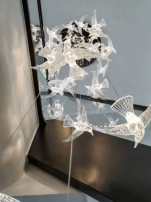 Acrylic Glass Birds Chandelier - Exquisite Lighting Solution-Staircase Chandelier