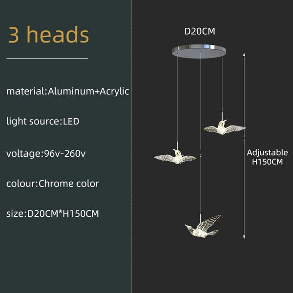 Acrylic Glass Birds Chandelier - Exquisite Lighting Solution-Staircase Chandelier