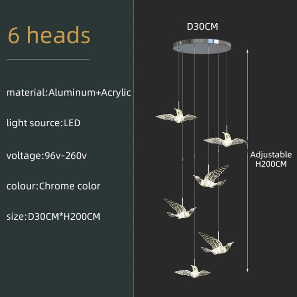 Acrylic Glass Birds Chandelier - Exquisite Lighting Solution-Staircase Chandelier