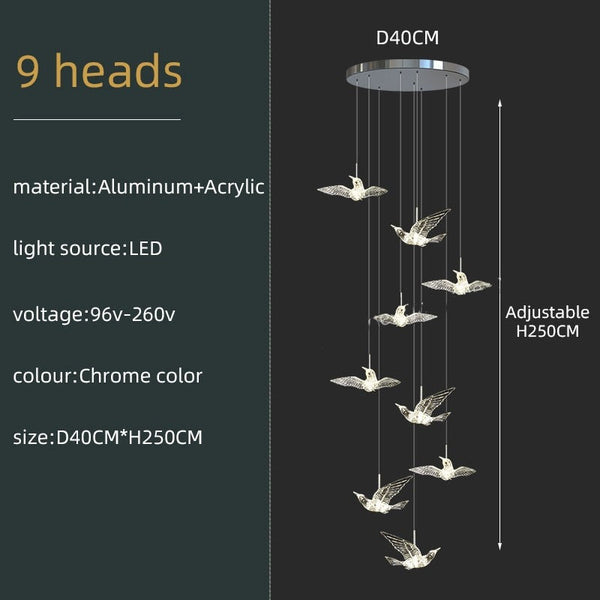 Acrylic Glass Birds Chandelier - Exquisite Lighting Solution-Staircase Chandelier
