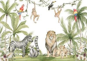 Active Jungle Buddies Wallpaper: Vibrant Décor for Kids-Kids Room Wallpaper