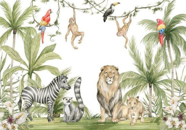 Active Jungle Buddies Wallpaper: Vibrant Décor for Kids-Kids Room Wallpaper
