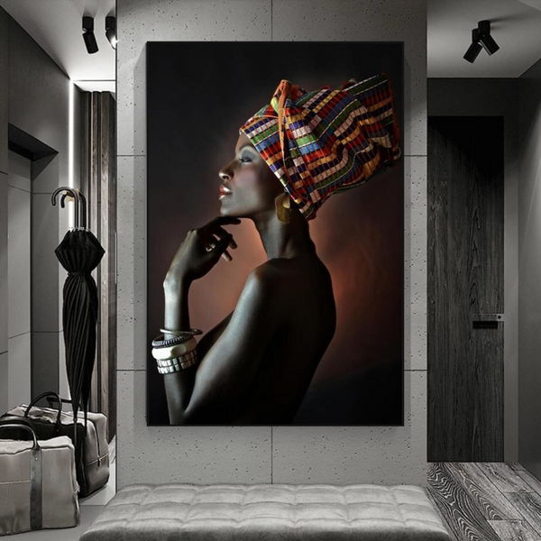 Afro Girl Crowned Flower Canvas Wall Art-Wall Posters