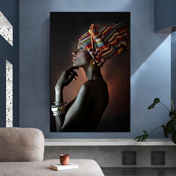 Afro Girl Crowned Flower Canvas Wall Art-Wall Posters