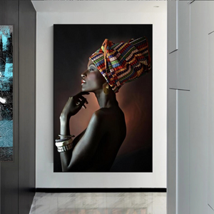 Afro Girl Crowned Flower Canvas Wall Art-Wall Posters