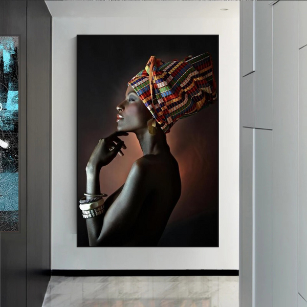 Afro Girl Crowned Flower Canvas Wall Art-Wall Posters