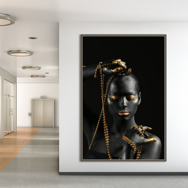 Afro Girl in Beads Jewel Canvas Wall Art-Wall Posters