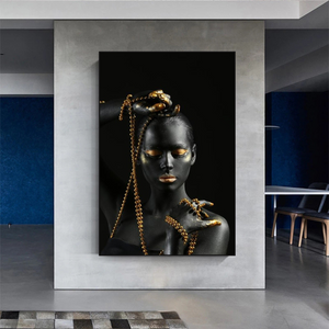 Afro Girl in Beads Jewel Canvas Wall Art-Wall Posters